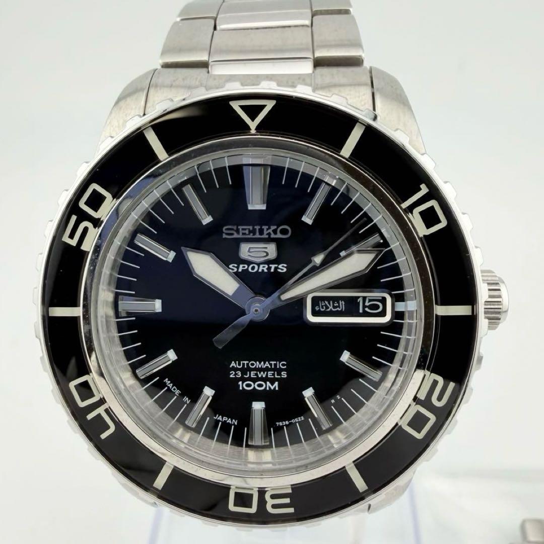 美品 セイコー5 スポーツ 7S36-04N0 ブラック メンズ 自動巻き腕時計