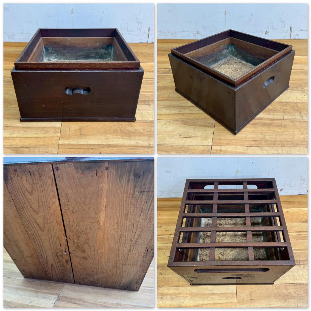 H1408☆火鉢　レトロ　木製　小道具　アンティーク　骨董　火入れ　囲炉裏