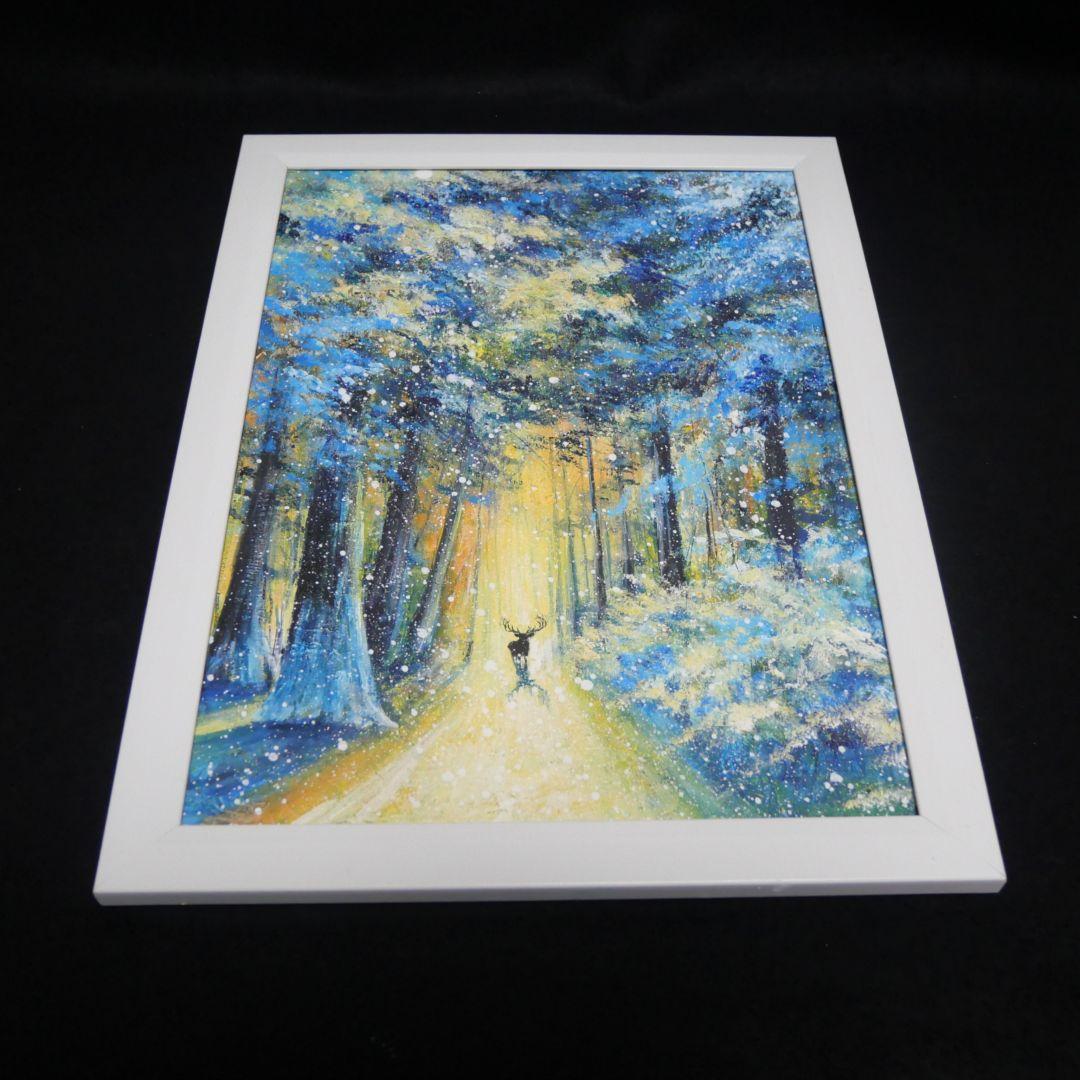 油絵 油彩 油彩画 絵 絵画　【雪景色の中で雪に立つ雄鹿】