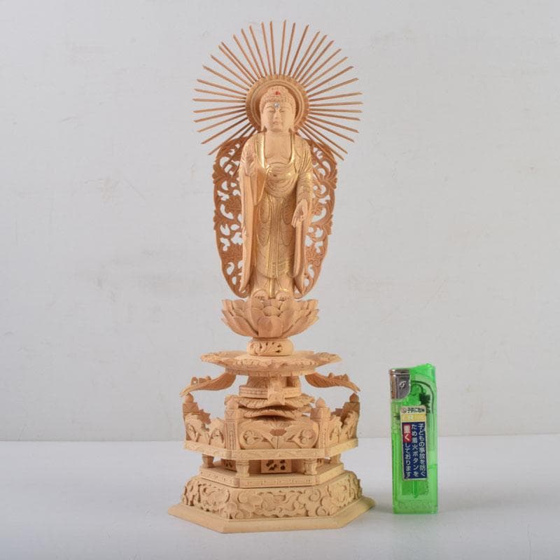 仏教美術　柘植彫刻　西立弥陀像　仏像　華鬘台　C　8784