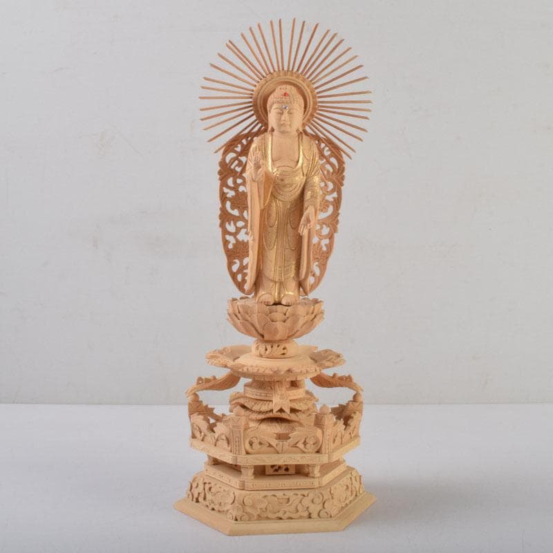 仏教美術　柘植彫刻　西立弥陀像　仏像　華鬘台　C　8784