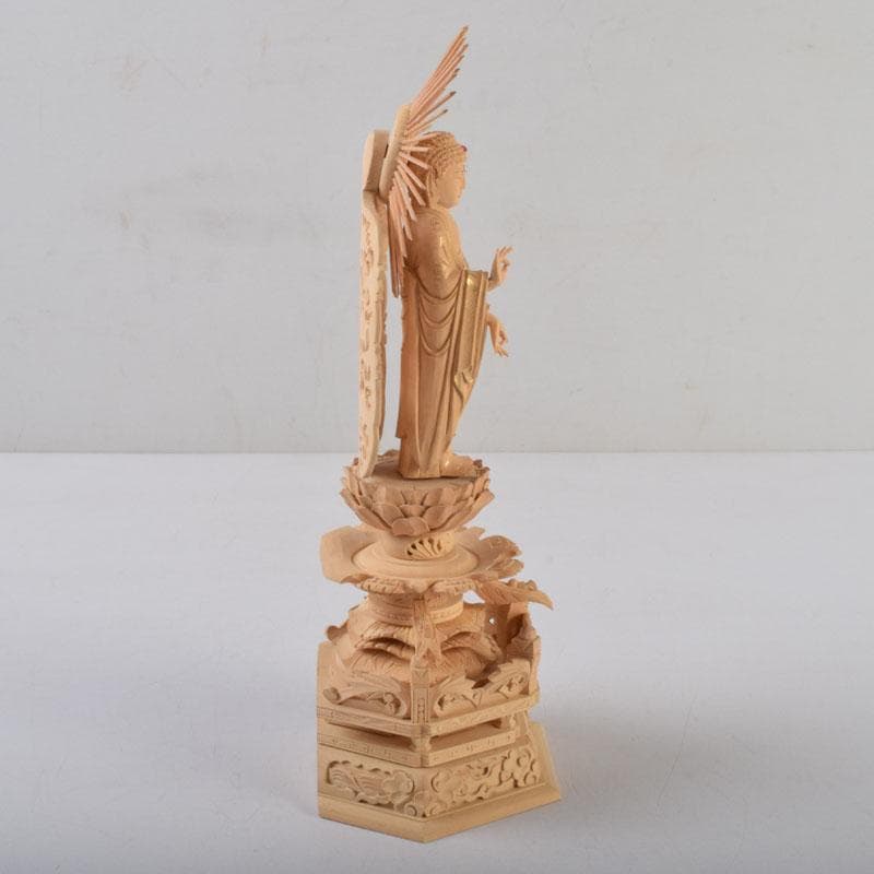 仏教美術　柘植彫刻　西立弥陀像　仏像　華鬘台　C　8784