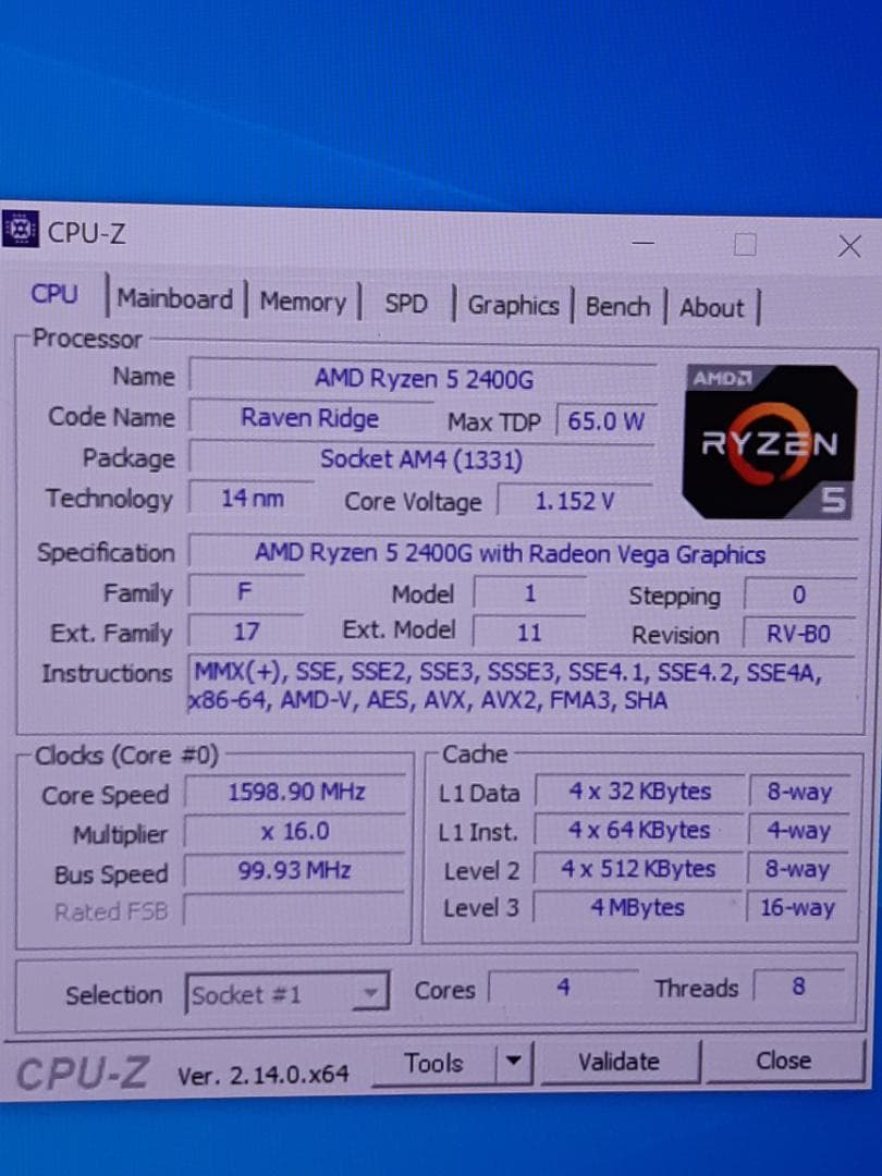 自作PC　RYZEN5 2400G・8GB・128GB・Win10Pro