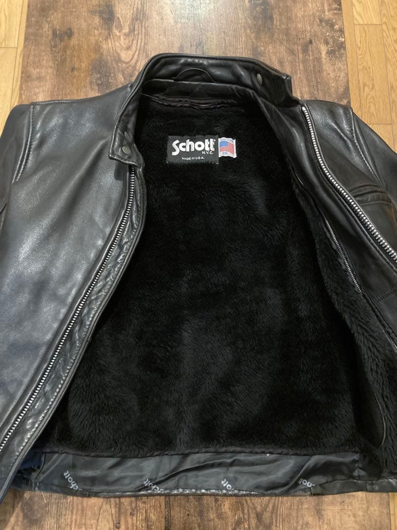 Schott 黒 レザー シングルライダース 36