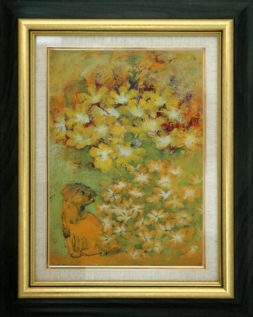 油絵 菅家令子 絵 絵画 インテリア uF6-050220 可愛い子犬