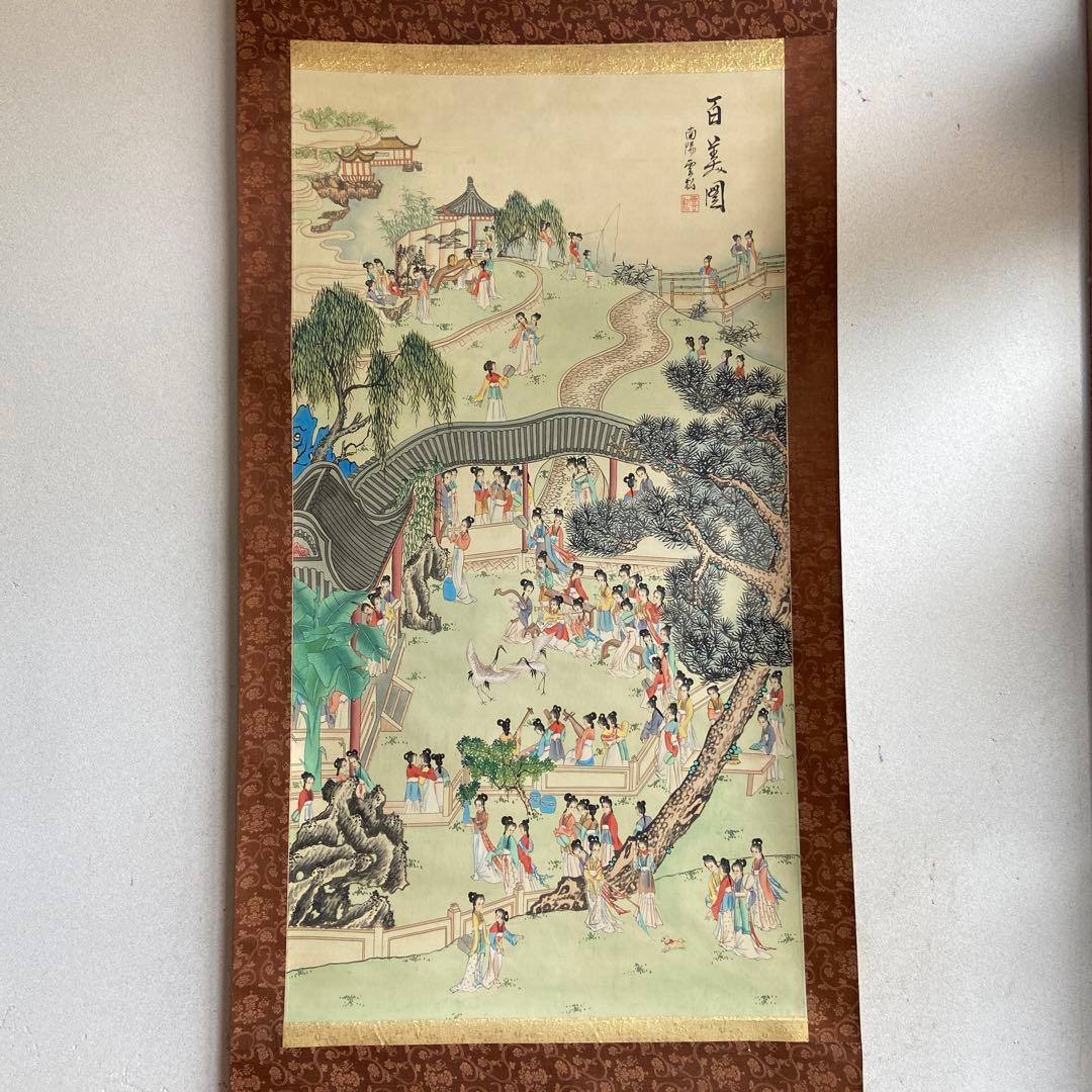 古い中国美人画掛け軸