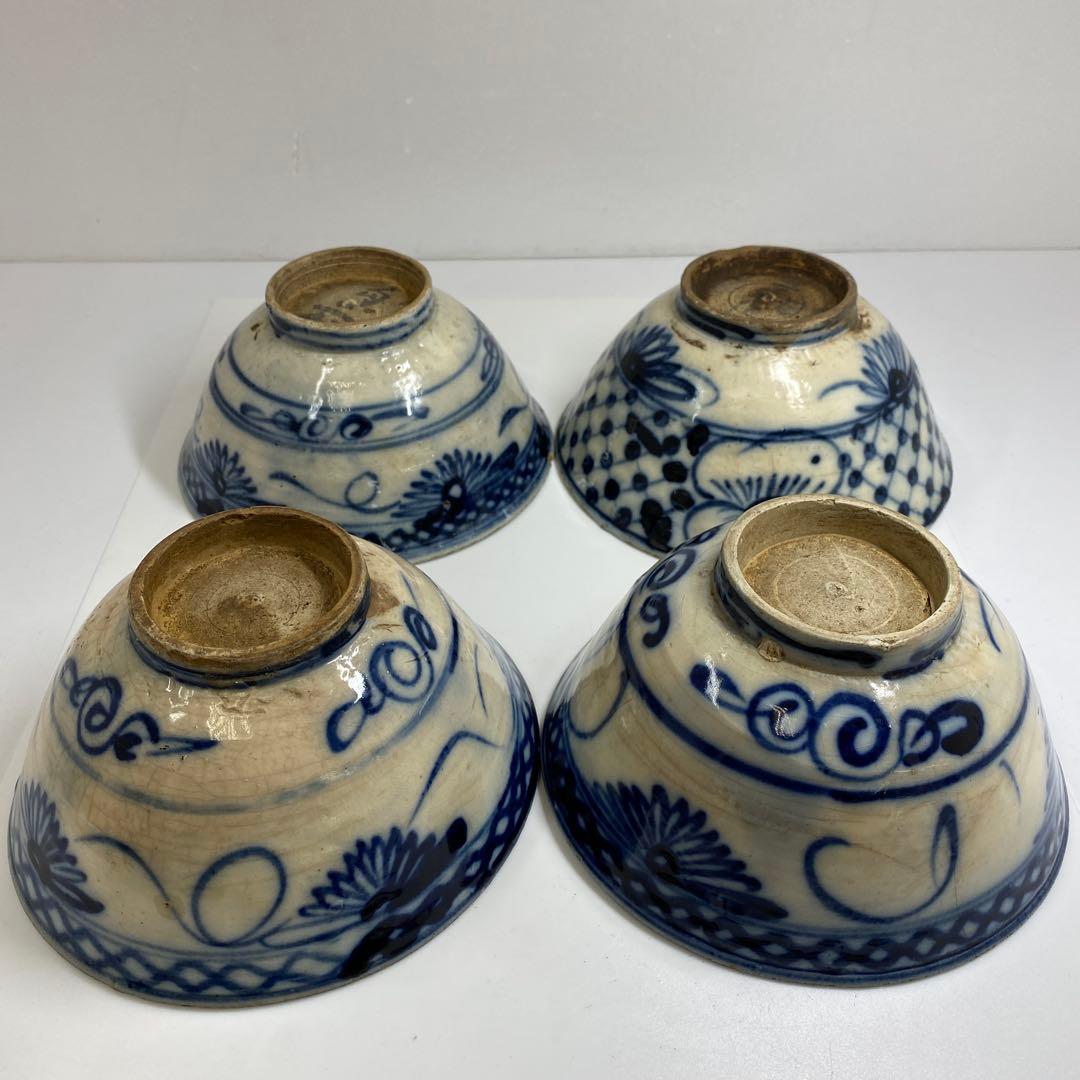 中国清朝時代　青花鉢4客　口径約17㎝東Y7-0403⑥タエチ