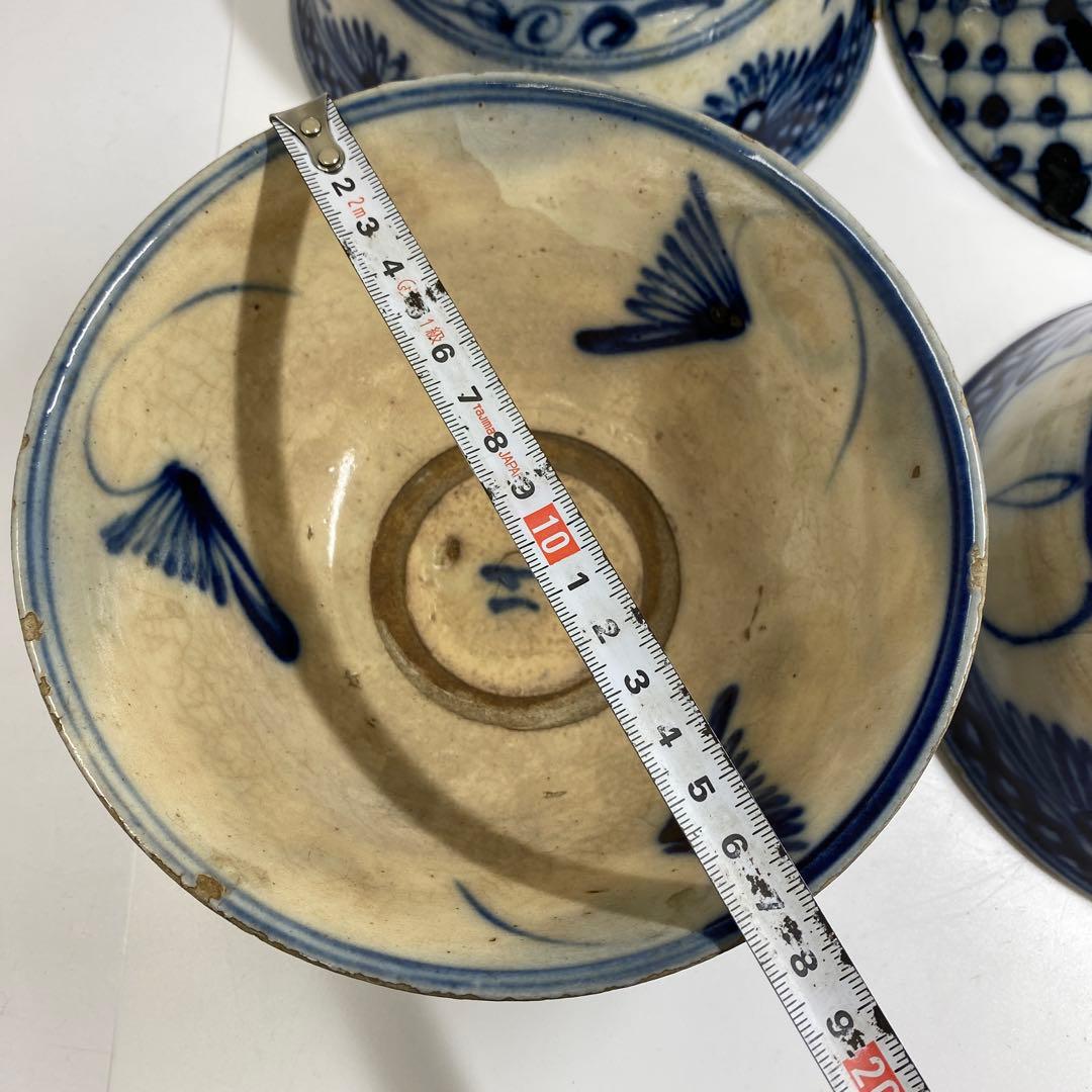 中国清朝時代　青花鉢4客　口径約17㎝東Y7-0403⑥タエチ