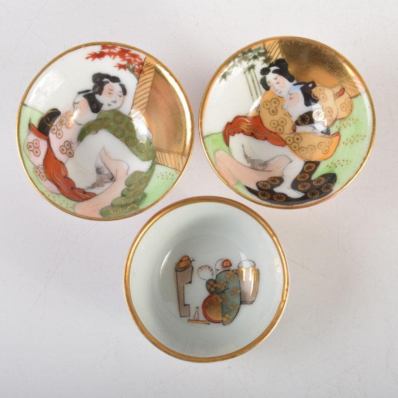 九谷焼　浮世絵　艶絵　春画盃　3点まとめて　C　6712