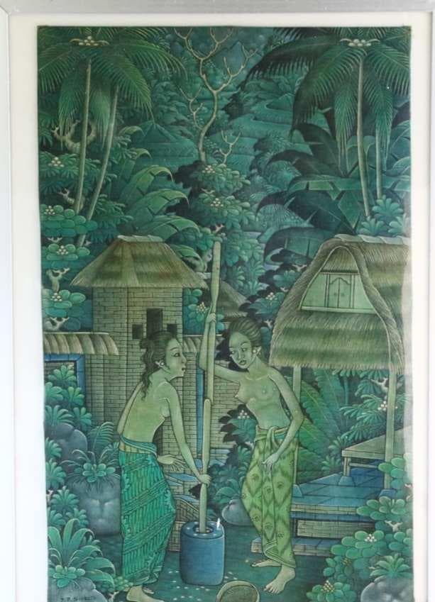 バリ クラシック 絵画 農村 米を作る2人の女性 ヴィンテージ70年代 希少品