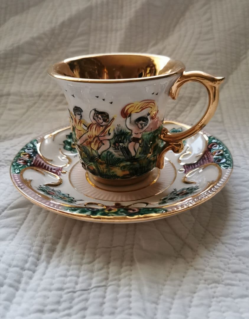 アンティーク カポディモンティ 天使＆子供ティーカップ１客②ハンドペイント手描