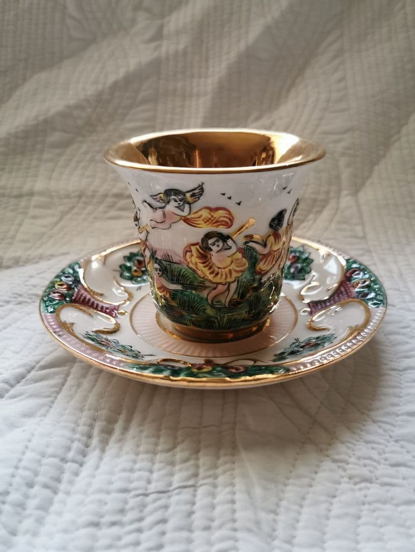 アンティーク カポディモンティ 天使＆子供ティーカップ１客②ハンドペイント手描