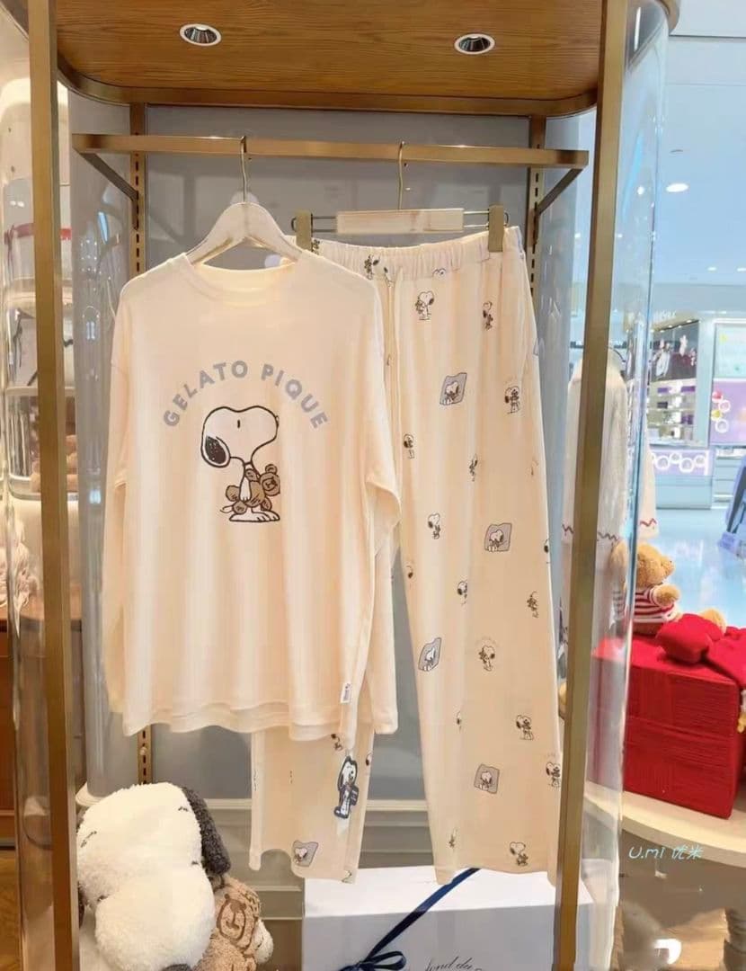 ジェラートピケ×スヌーピー　ワンポイントロンT 　ホワイト　上下セット 15-9