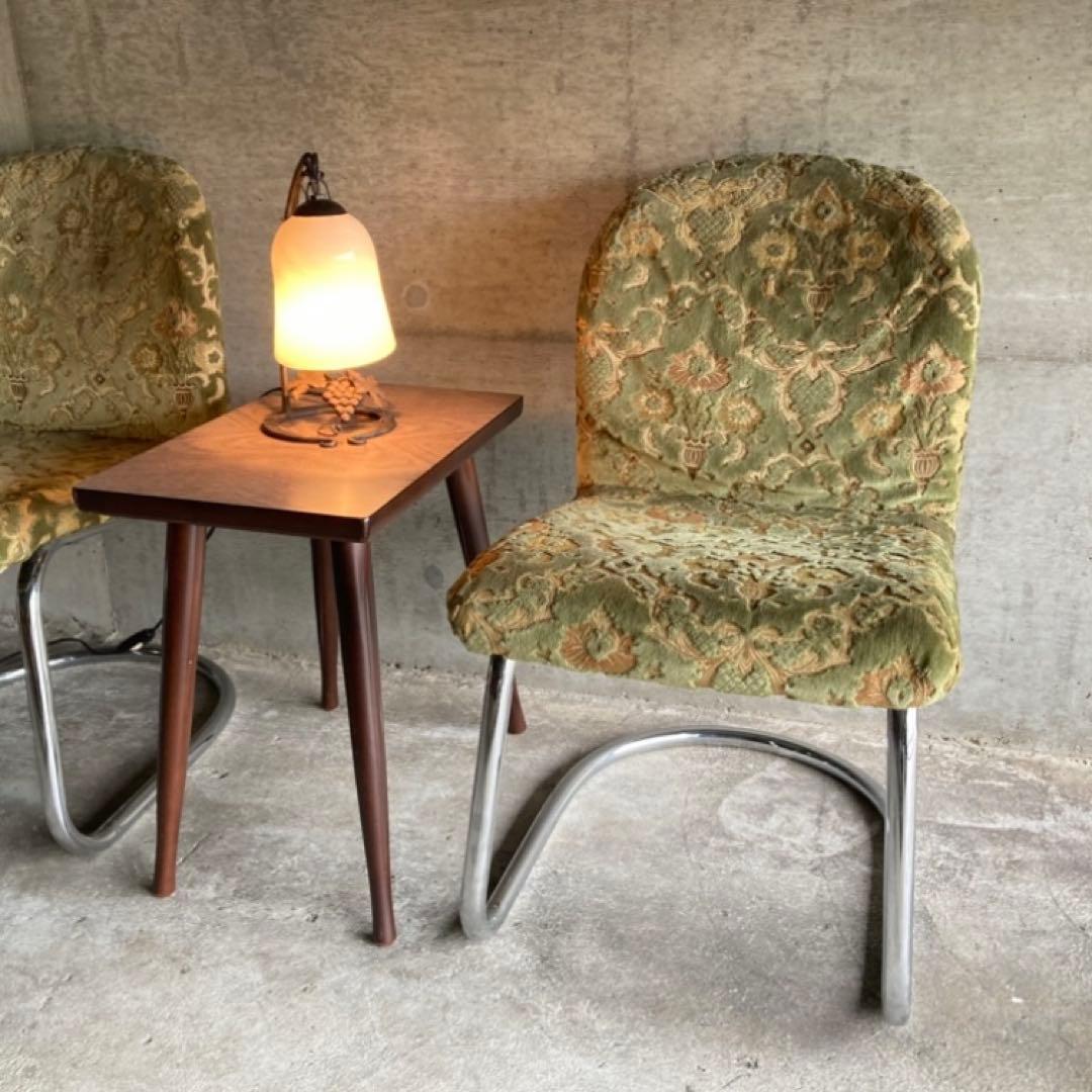 カンチレバー チェア 椅子 2脚 ビロード ジャガード 金華山 昭和 レトロ