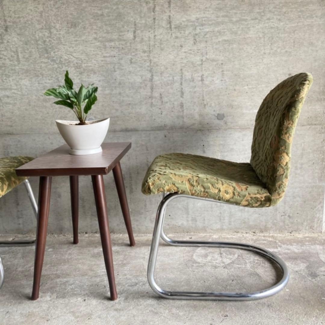 カンチレバー チェア 椅子 2脚 ビロード ジャガード 金華山 昭和 レトロ