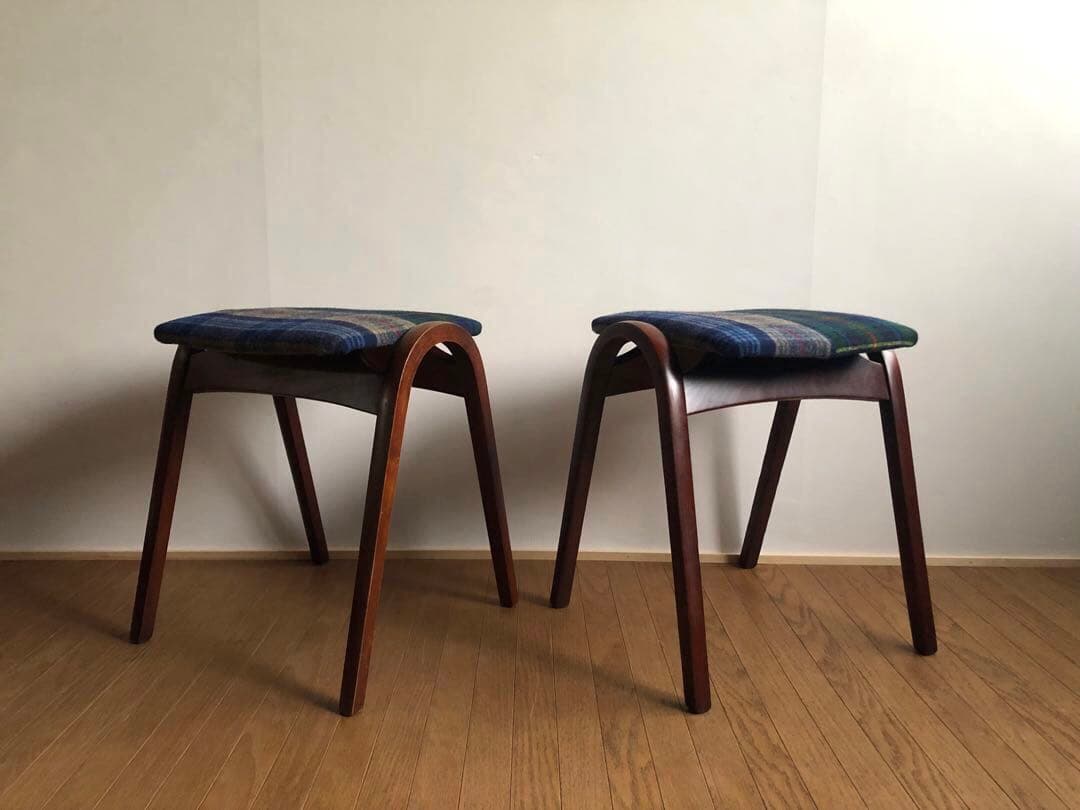 秋田木工 曲木 剣持スツール 2脚セット ヴィンテージ家具 古代色 レトロ 民藝