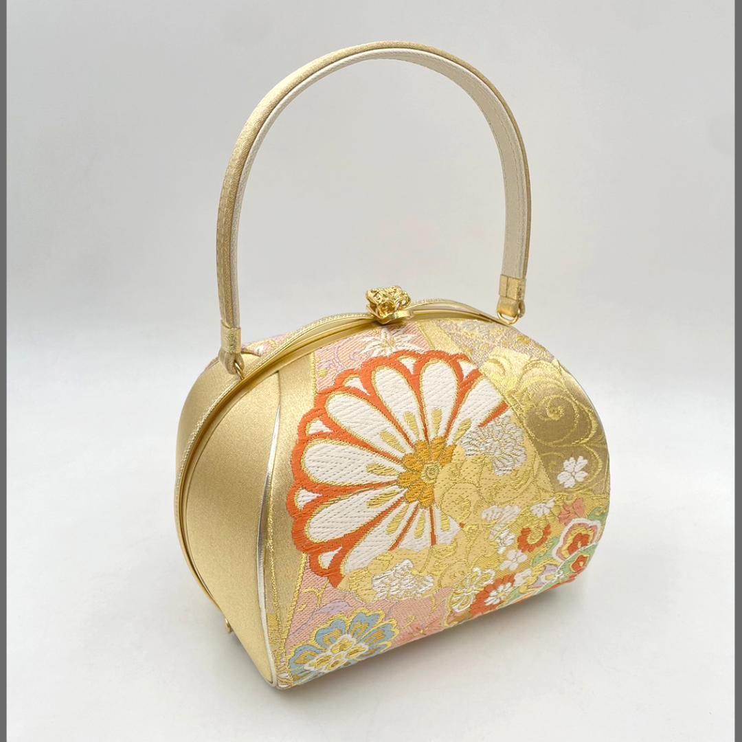 豪華三昧　振袖バッグ 草履　セット　高級西陣帯地　総柄 ゴールド