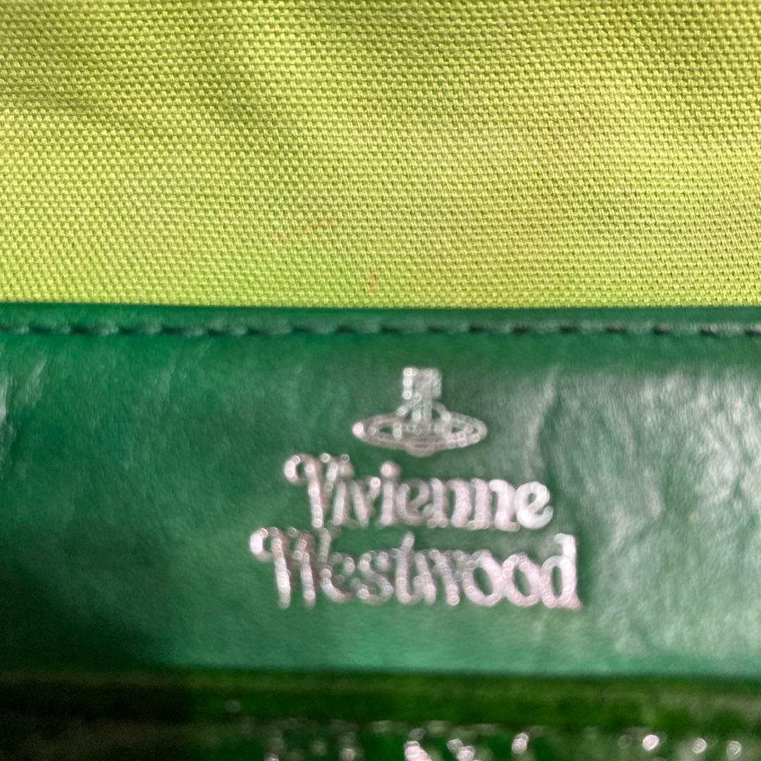 希少Vivienne Westwoodエナメル総柄刺繍折り財布グリーン