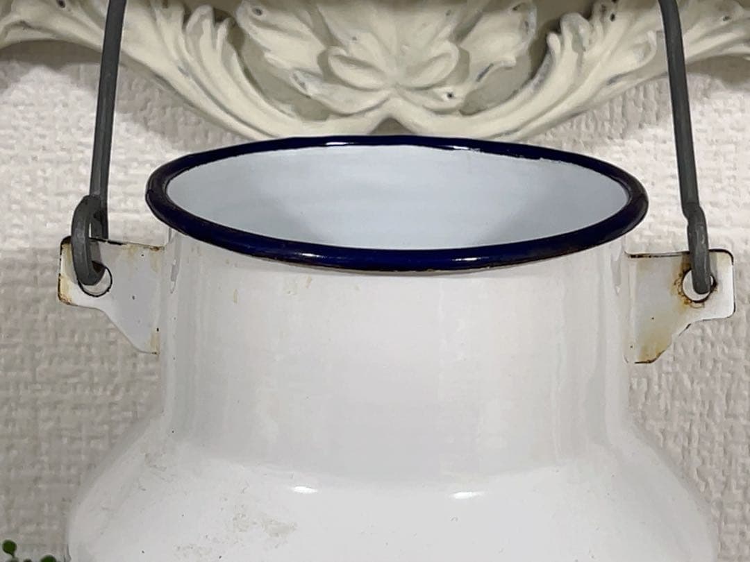 フランスアンティーク＊ホーローサキソニー柄ジャーポット