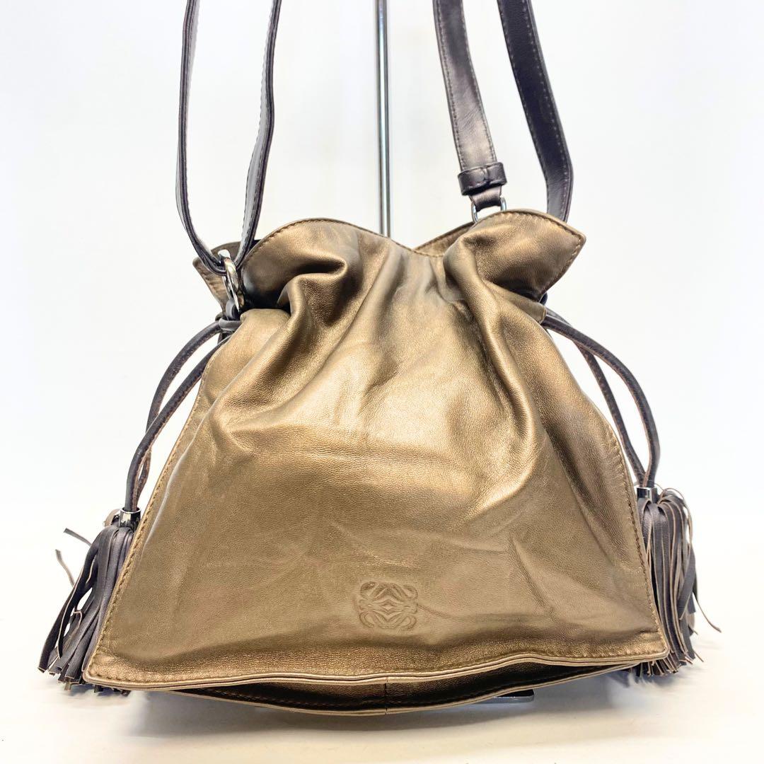 ロエベ フラメンコ ゴールド ショルダーバッグ メタリック タッセル