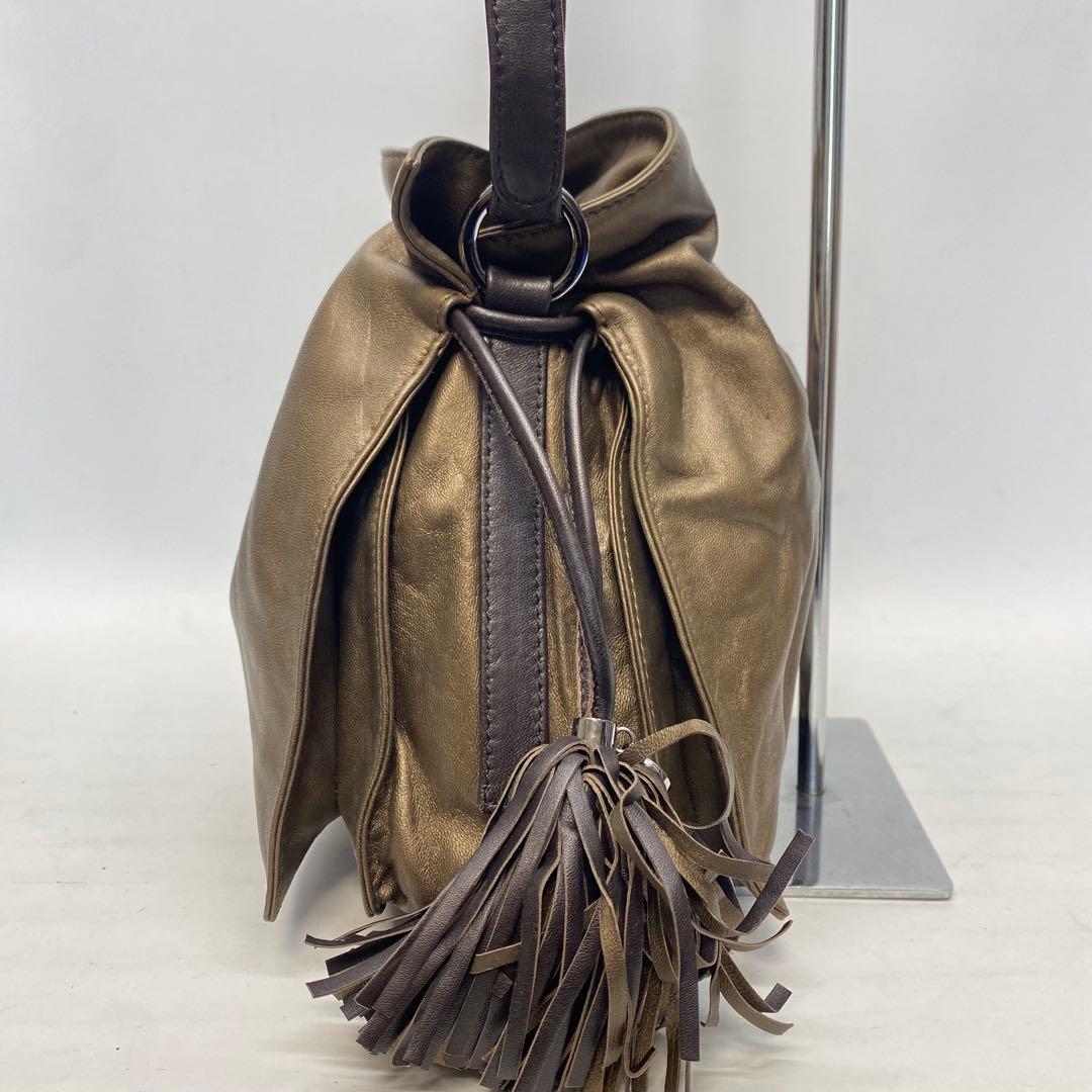 ロエベ フラメンコ ゴールド ショルダーバッグ メタリック タッセル