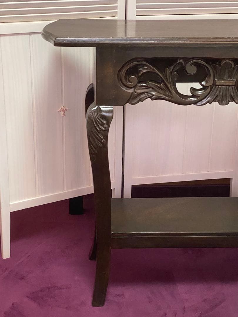 透かし彫♦️彫刻 猫脚 コンソールテーブル♦️コロニアル アンティーク♦️ブラウン