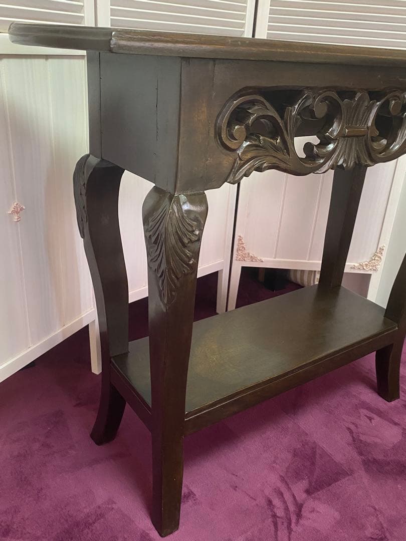 透かし彫♦️彫刻 猫脚 コンソールテーブル♦️コロニアル アンティーク♦️ブラウン