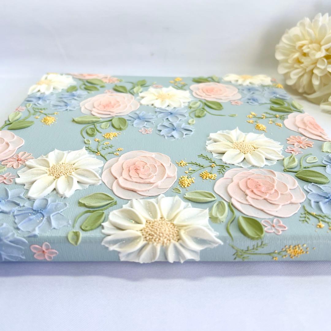 テクスチャーアート　絵画　インテリアアート　立体　花　絵　ボタニカルアート　現代