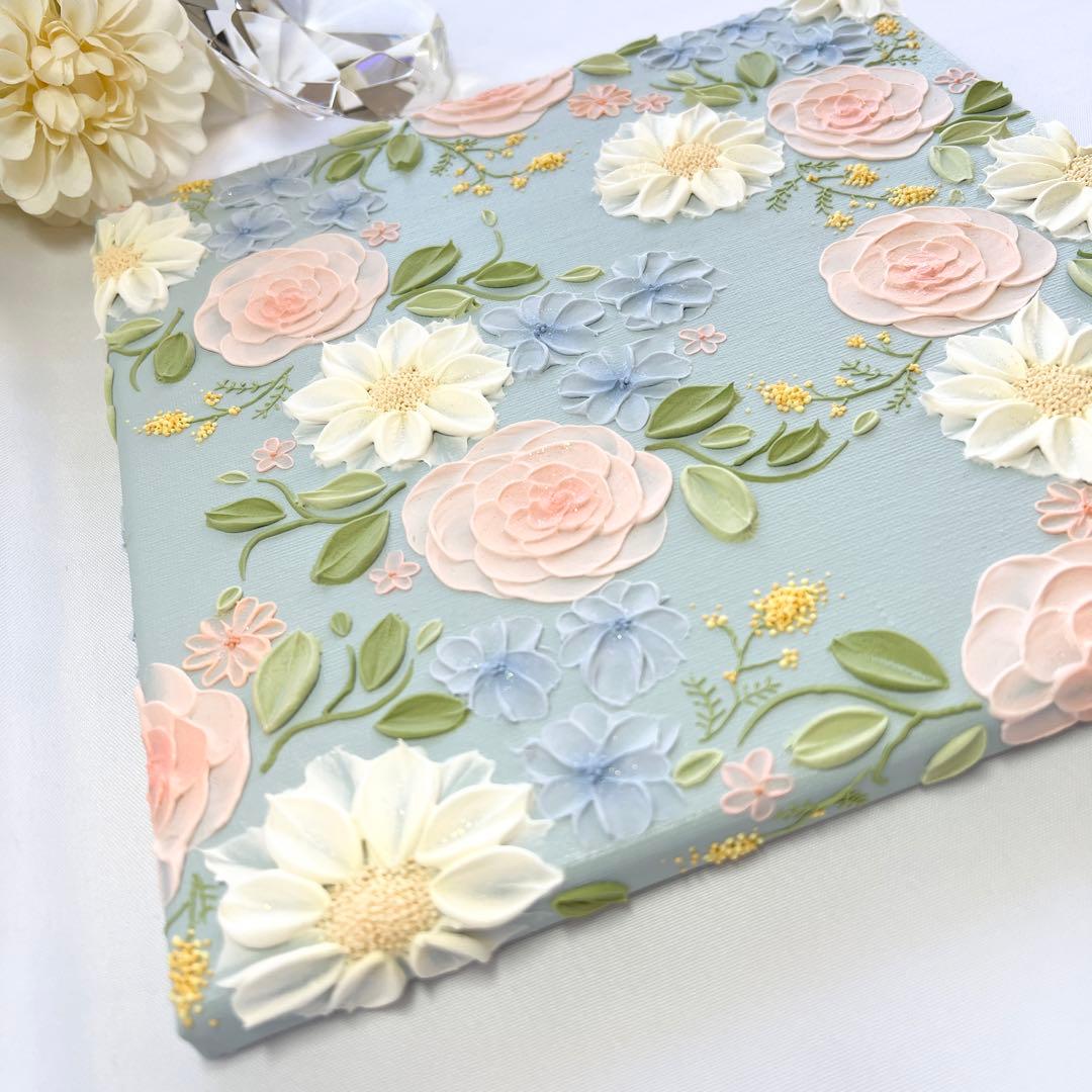 テクスチャーアート　絵画　インテリアアート　立体　花　絵　ボタニカルアート　現代