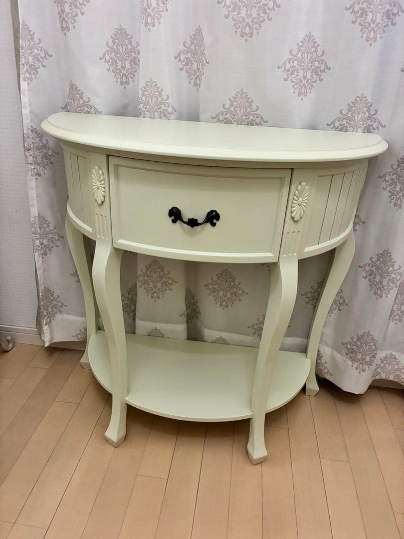 半円形　コンソール　高さ78cmヨコ80cm奥行38cm 白家具　姫系　猫脚