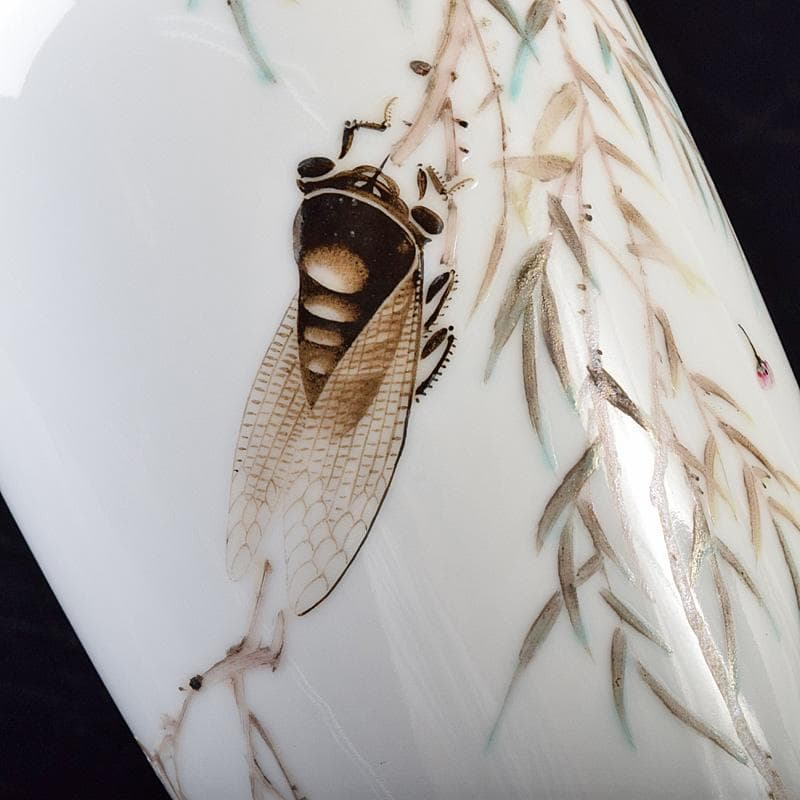 中国　粉彩　漢詩蝉文瓶　M　R8100