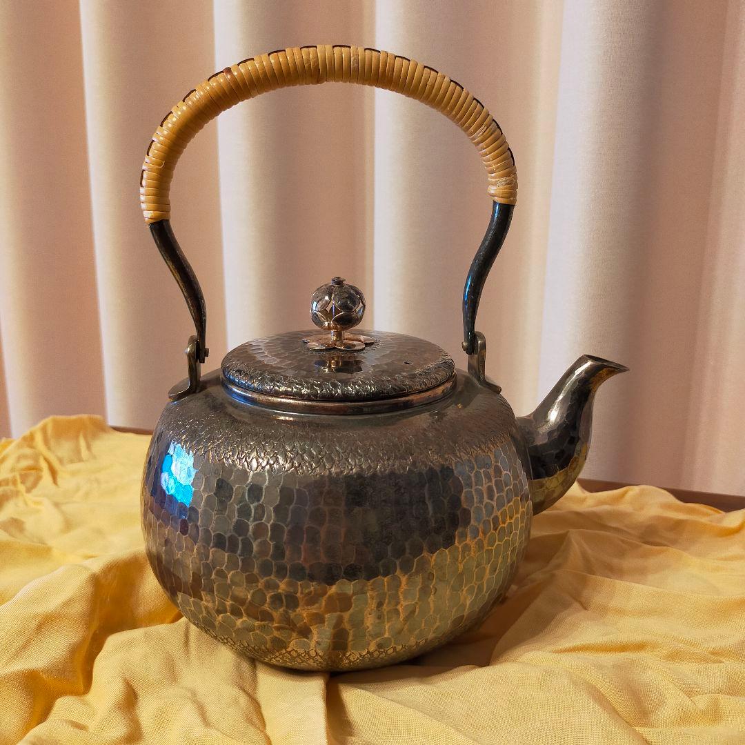 秀峯堂造　茶道具　銀いぶし仕上げ　急須　471g