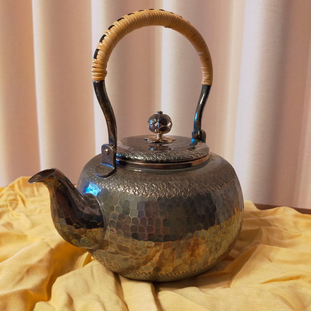 秀峯堂造　茶道具　銀いぶし仕上げ　急須　471g