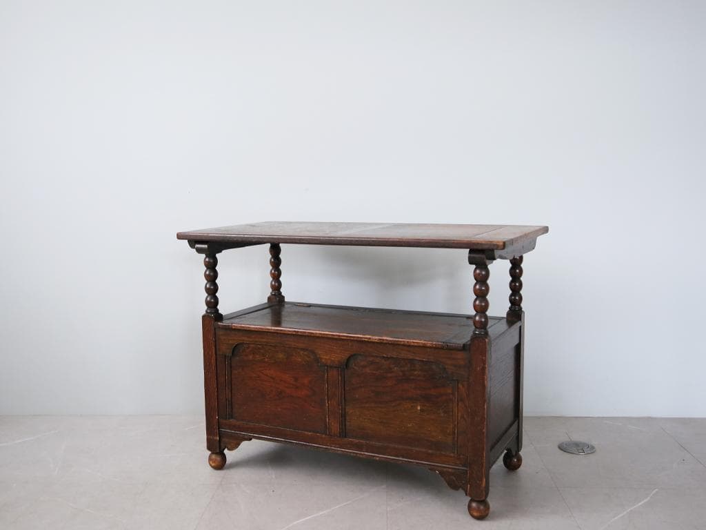 英国アンティーク木製モンクスベンチ/椅子イスチェア/収納机テーブル(89-231