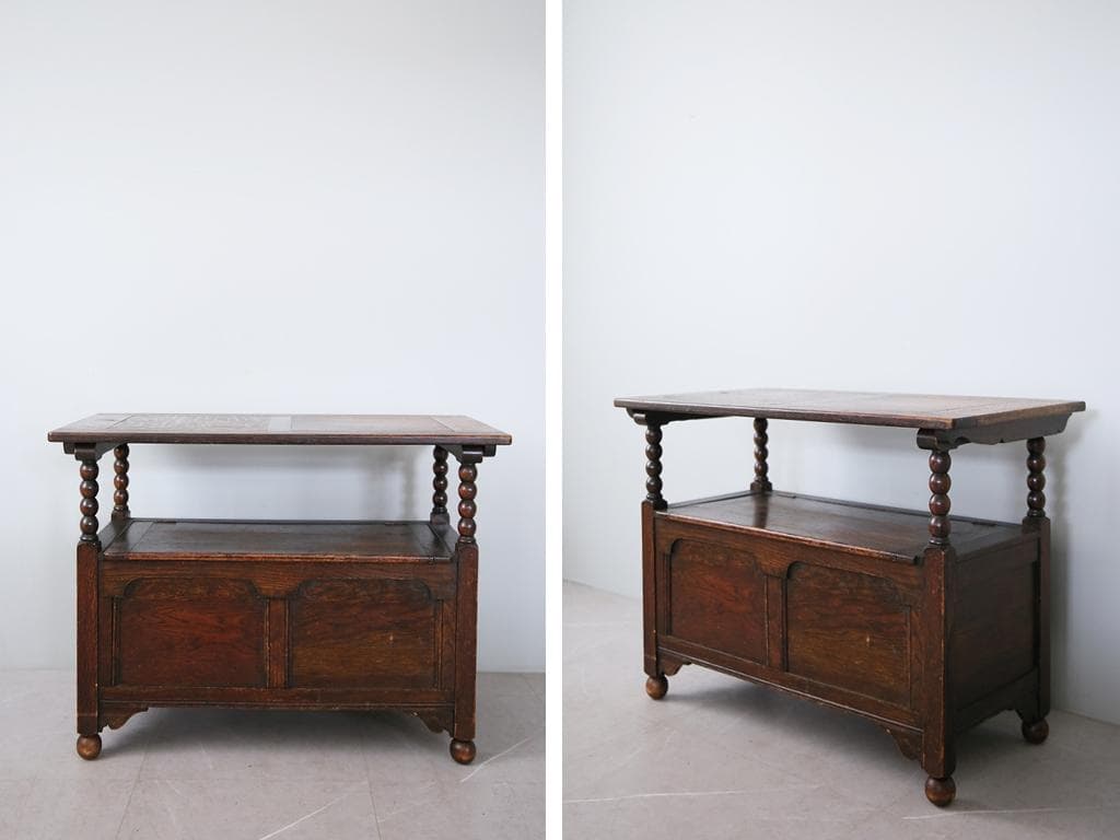 英国アンティーク木製モンクスベンチ/椅子イスチェア/収納机テーブル(89-231