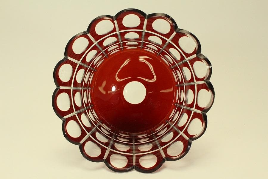 アンティーク 赤色被 切子 ガラス 器 台 トロ 大正-昭和(BB461)