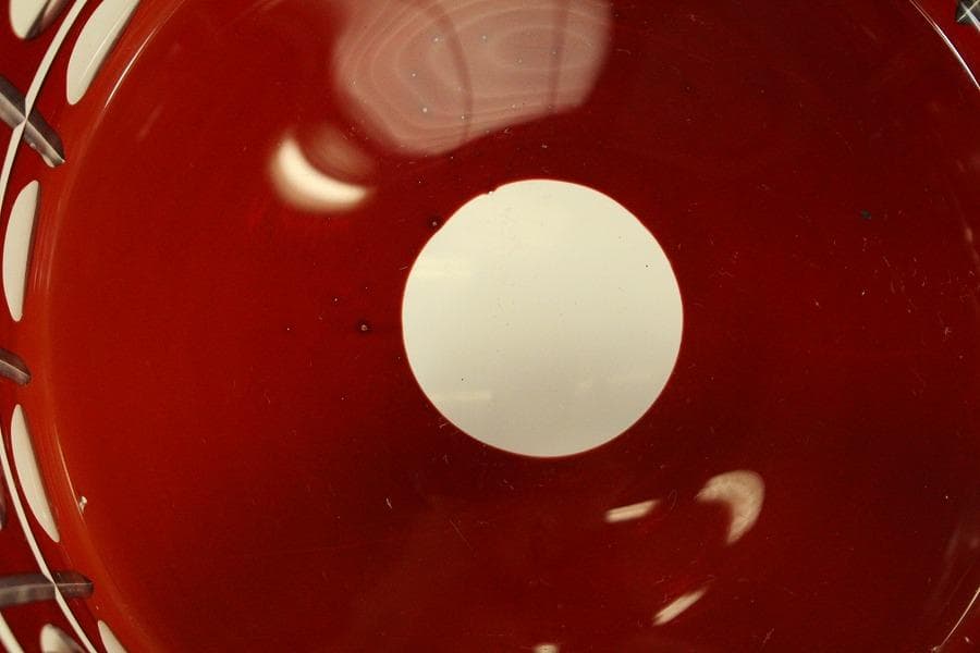 アンティーク 赤色被 切子 ガラス 器 台 トロ 大正-昭和(BB461)