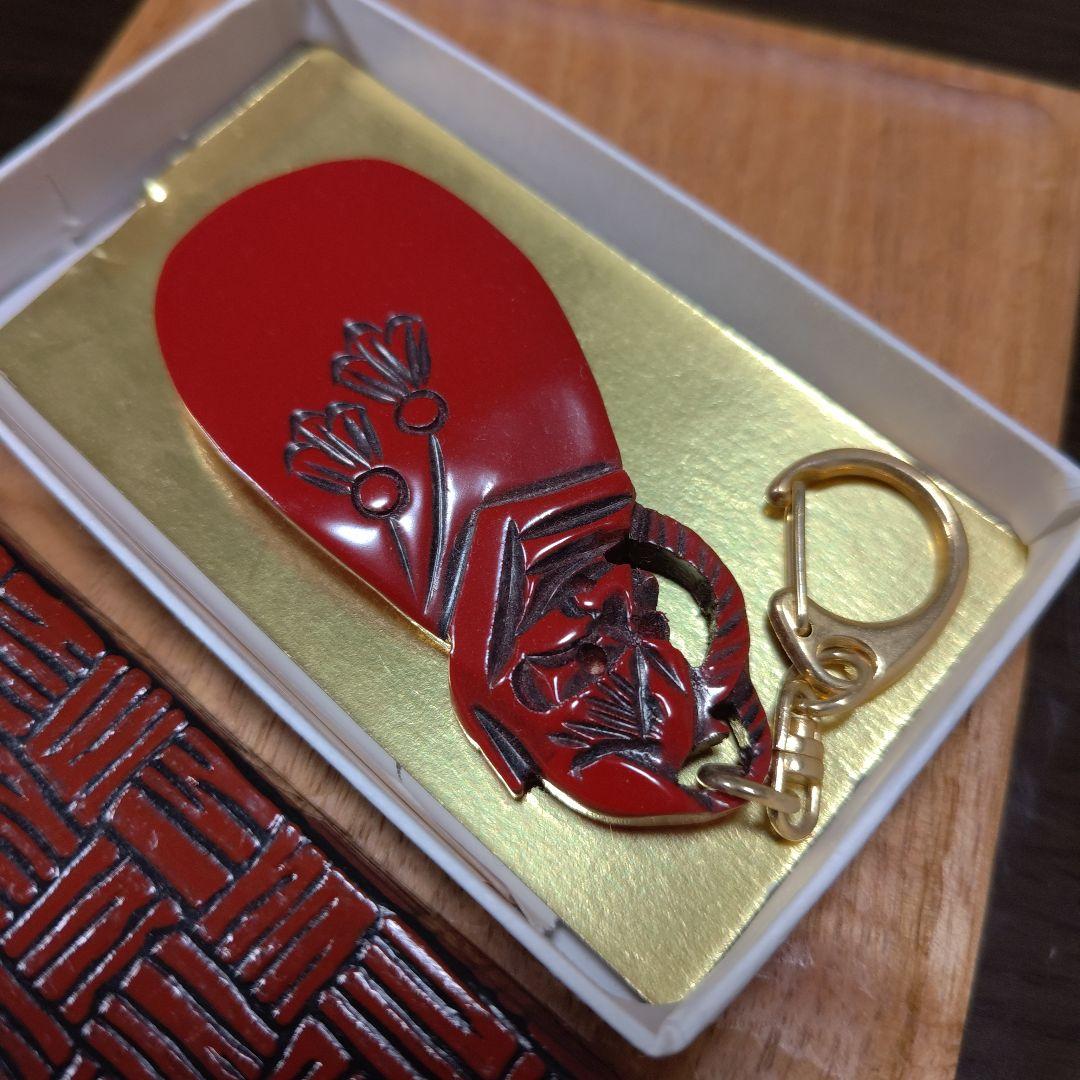 宝物新潟県村上市匠の手づくりアート工芸品村上堆朱般若彫刻靴べらキーホルダー朱塗り