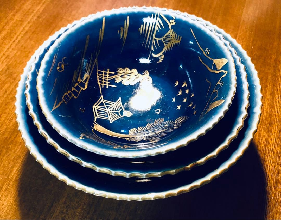 古伊万里　ルリ金彩三連鉢