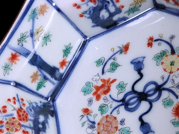 大聖寺伊万里　染錦　柿右衛門写　松竹梅の図　八角膾皿　N293AS-fbuj