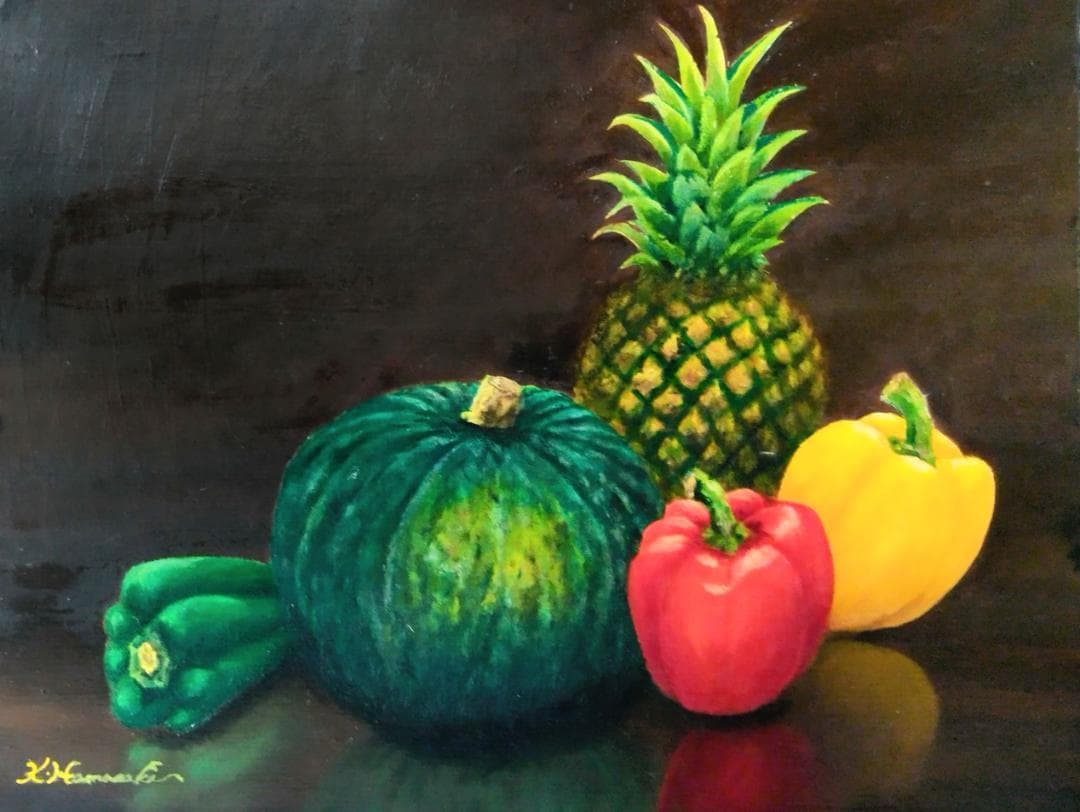 油彩画「恵み」絵画 油絵 植物画Ｆ６