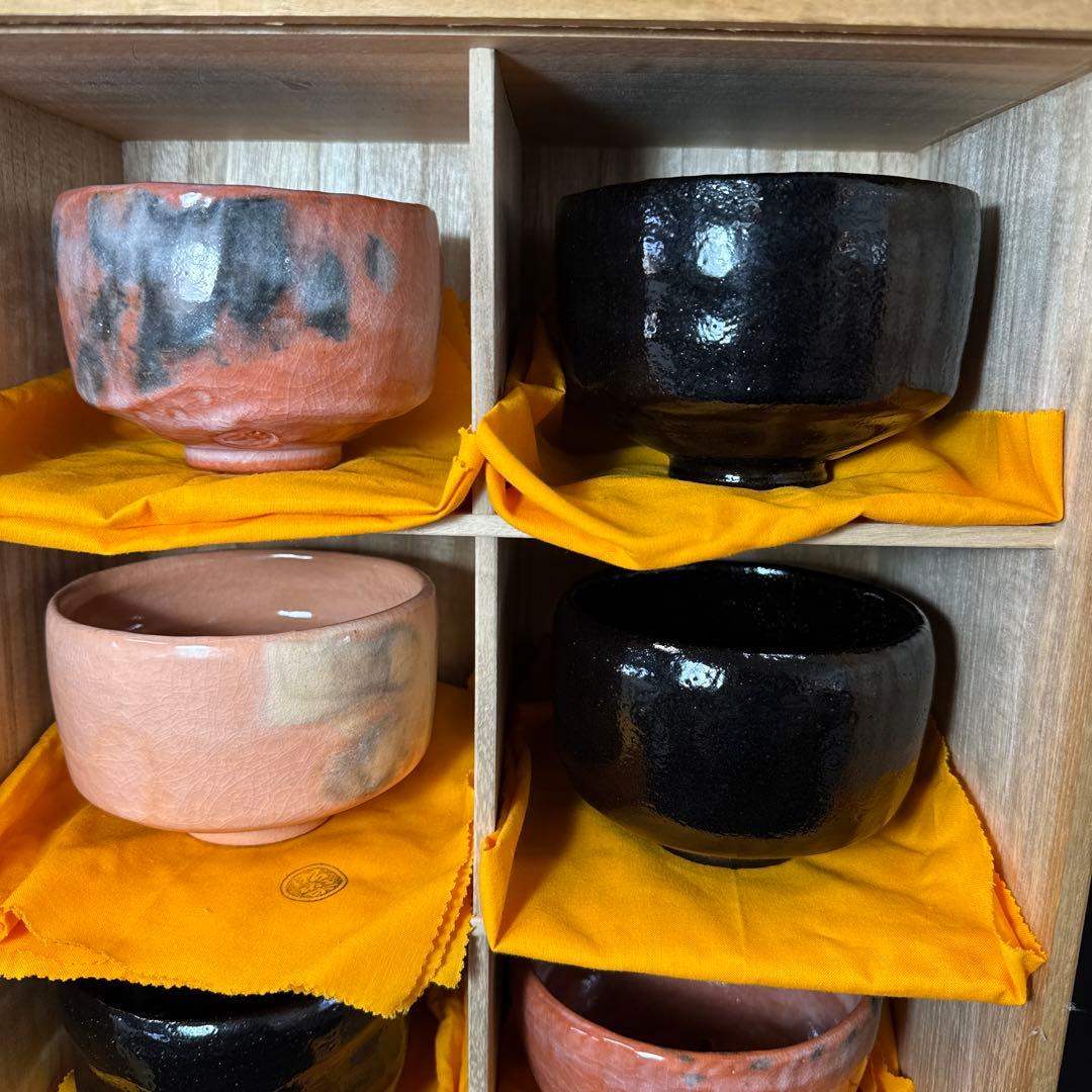 H73 送料無料　抹茶碗　長次郎七種　利休七種　三代昭楽　茶道具　楽焼 木箱