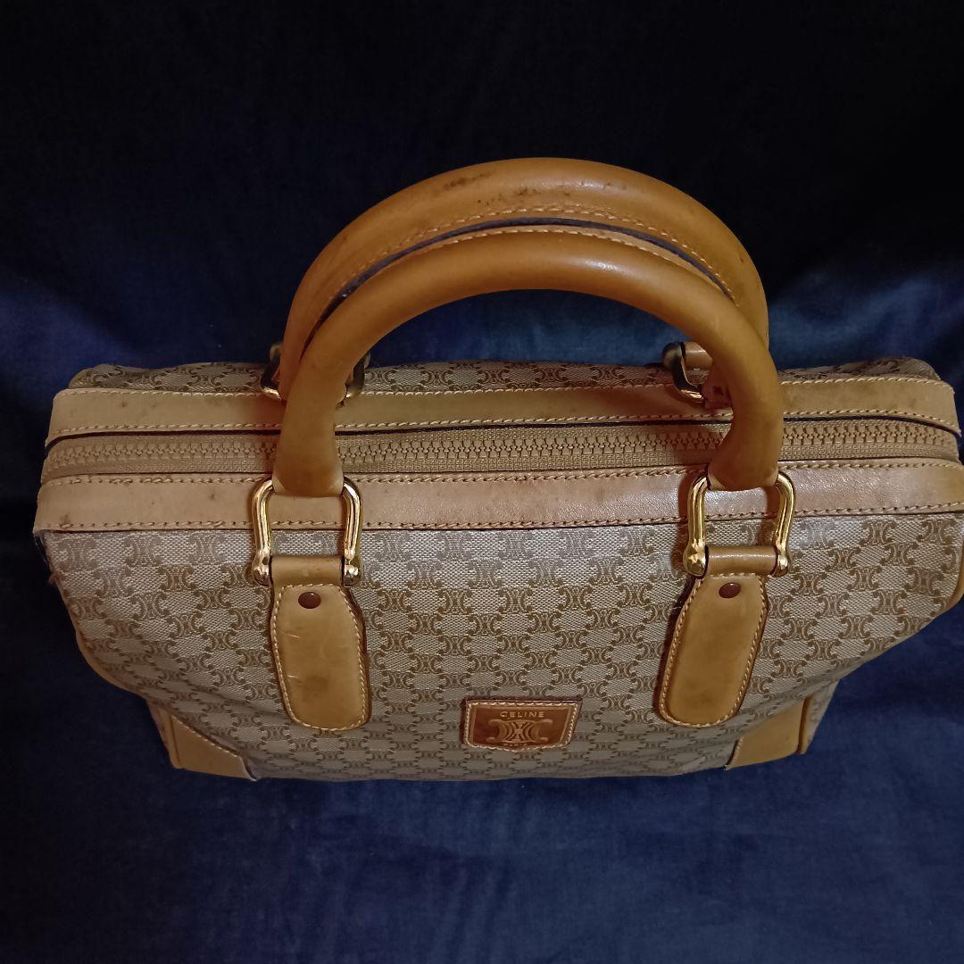 CELINE マカダム柄 ハンドバッグ ミニボストンバッグ ブラゾンロゴ