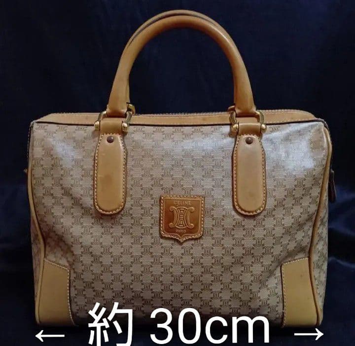 CELINE マカダム柄 ハンドバッグ ミニボストンバッグ ブラゾンロゴ