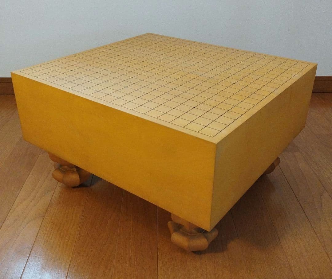 囲碁盤 柾目 脚付 へそ有 碁盤 厚さ15cm 天然木 ※木製カバー付 ①