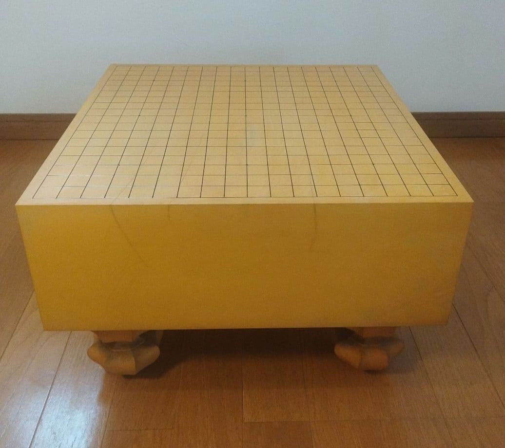 囲碁盤 柾目 脚付 へそ有 碁盤 厚さ15cm 天然木 ※木製カバー付 ①