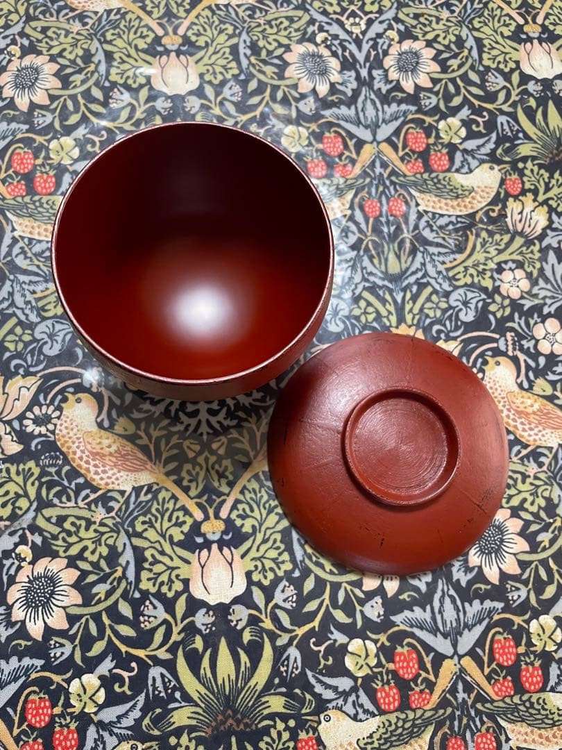 赤木明登工芸品　作家作品　漆塗りのお弁当箱と汁椀　墨色（黒）と朱色　箱付き