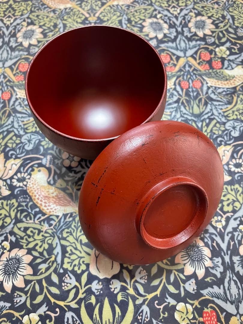 赤木明登工芸品　作家作品　漆塗りのお弁当箱と汁椀　墨色（黒）と朱色　箱付き
