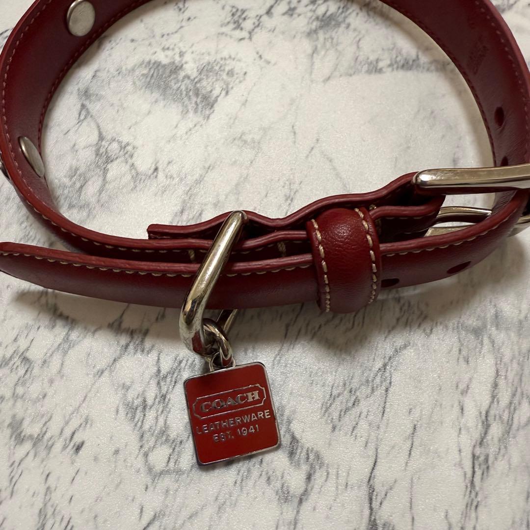 【美品】セット　COACH レザー 犬用首輪 リード　レッド　小型犬