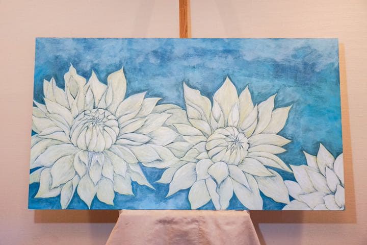 アクリル画　白いダリア